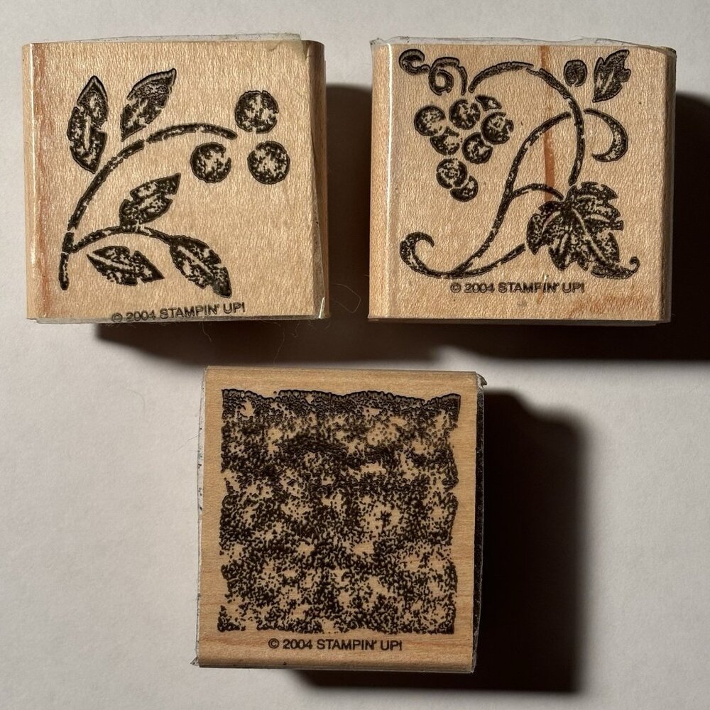 Stampin Up Rubber Stamp Set of 3 Floral Flower Leaves Berries Wood Mounted